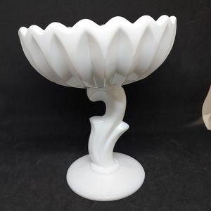 Indiana Glass Milk Glass Compote Lotus Blossom